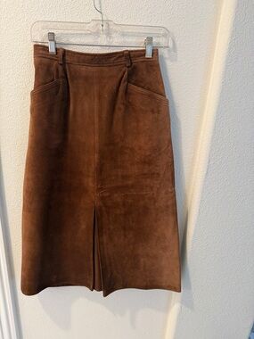 Classic Brown Suede Midi Skirt
